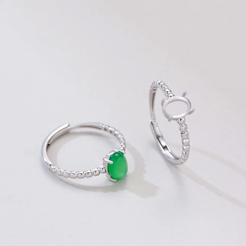 S925 Sterling Silver Platinum Plated Egg-Shaped Prong Setting Ring Blank Adjustable Open Band for DIY Jewelry Making
S925 Sterling Silver Platinum Plated Egg-Shaped Prong Setting Ring Blank Adjustable Open Band for DIY Jewelry Making