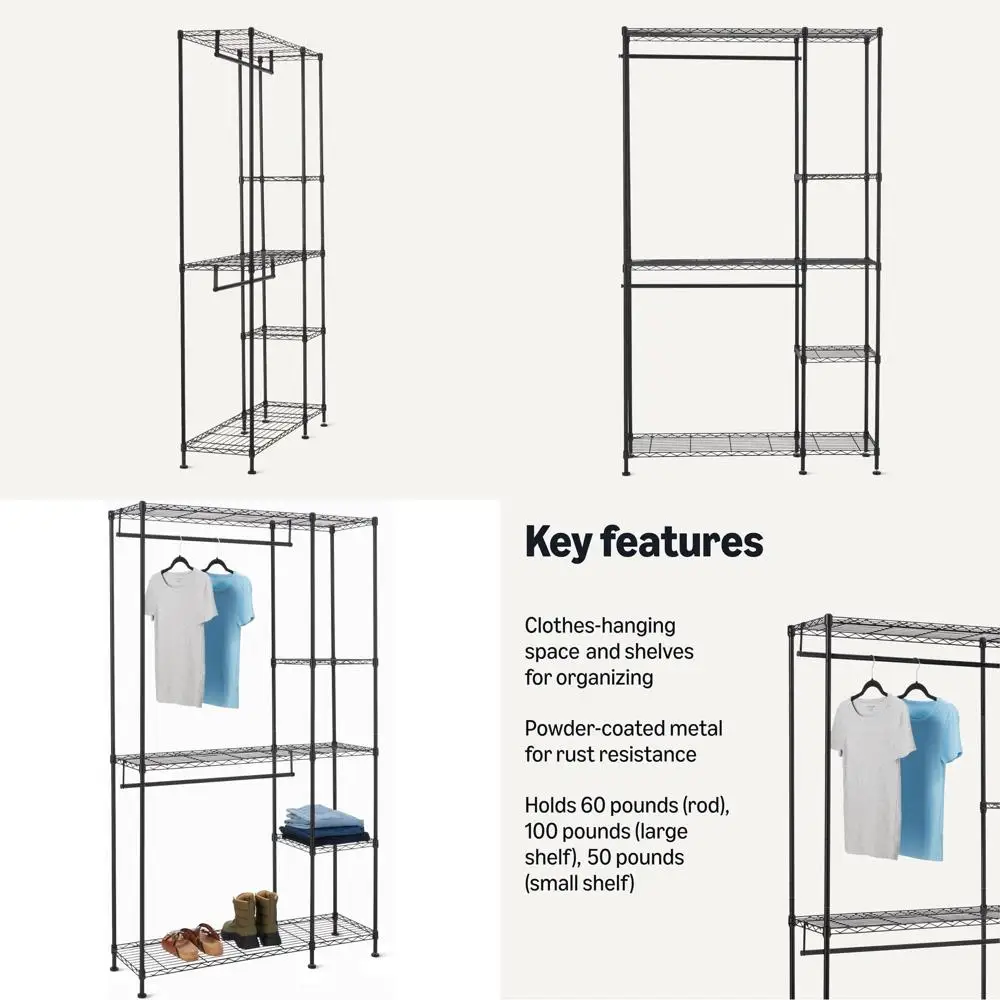 Black Metal Hanging Storage Organizer Rack with Shelves, 45L x 14W x 76H
Black Metal Hanging Storage Organizer Rack with Shelves, 45L x 14W x 76H