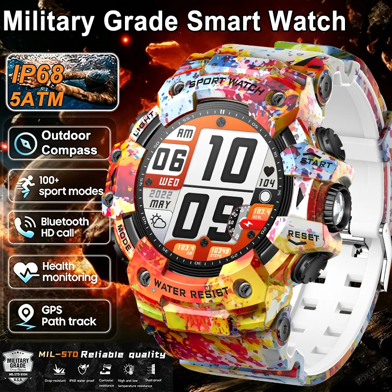 New Military Rugged Smartwatches 5ATM Waterproof Sports Tracker Compass Flashlight Heart Rate Bluetooth Call GPS Path SmartWatch
New Military Rugged Smartwatches 5ATM Waterproof Sports Tracker Compass Flashlight Heart Rate Bluetooth Call GPS Path SmartWatch