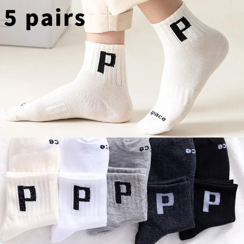 5pairs Men's "P" Crew Socks Breathable Sweat Absorbant Sports Socks For Autumn & Winter
5pairs Men's "P" Crew Socks Breathable Sweat Absorbant Sports Socks For Autumn & Winter