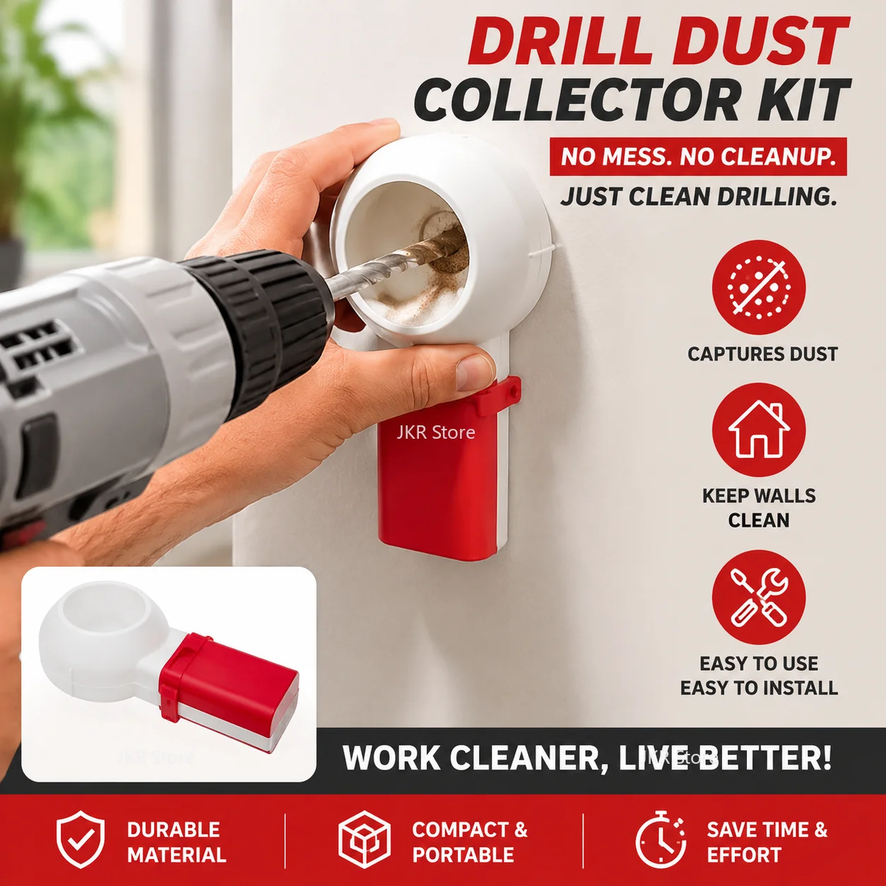 Drill Dust Collector Box 3D Printed Drill Dust Collection Tool for Wall Drilling Compatible with Most Drill Bits Use
Drill Dust Collector Box 3D Printed Drill Dust Collection Tool for Wall Drilling Compatible with Most Drill Bits Use