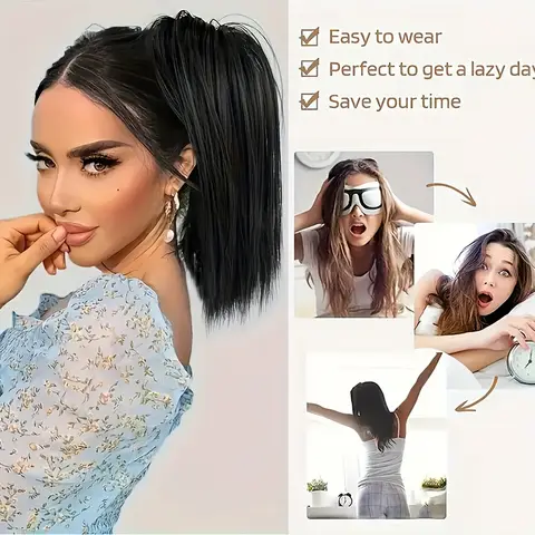 Pony Tails Short Straight Ponytail Hair Extensions Claw Clip in Ponytail 10 Inch Hair Tail For Women Horse Tail Black Brown Hair