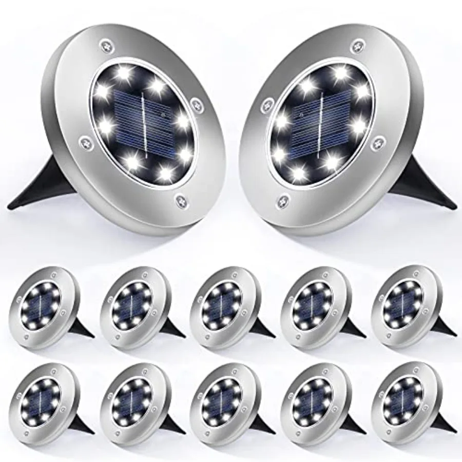 12 Pack Solar Disk Lights - 8 LED In-Ground Outdoor Landscape Lights for Pathway, Yard, Walkway, Patio, Lawn Path
12 Pack Solar Disk Lights - 8 LED In-Ground Outdoor Landscape Lights for Pathway, Yard, Walkway, Patio, Lawn Path
