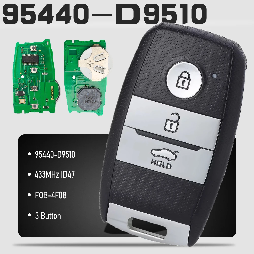 KEYECU 95440-D9510 FOB-4F08 Keyless-Go Smart Remote Key FOB 433MHz ID47 Fob for KIA Sportag 2019 2020
KEYECU 95440-D9510 FOB-4F08 Keyless-Go Smart Remote Key FOB 433MHz ID47 Fob for KIA Sportag 2019 2020