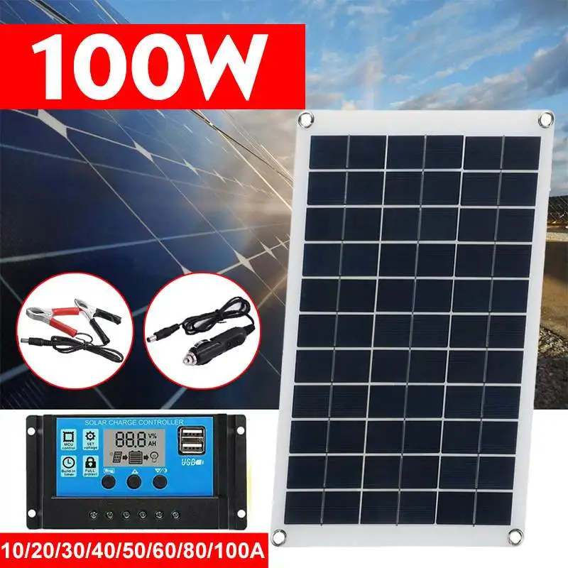 100W 12V Solar Panel 10-100A LCD Display Controller Solar Cell DIY Cable Waterproof Outdoor Car RV Rechargeable Power System
100W 12V Solar Panel 10-100A LCD Display Controller Solar Cell DIY Cable Waterproof Outdoor Car RV Rechargeable Power System