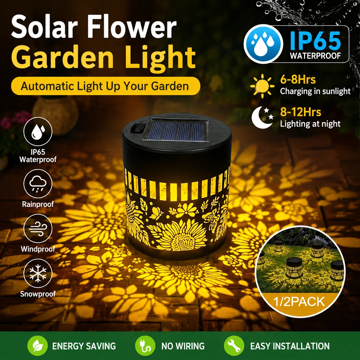 Solar Sunflower Wall Light Outdoor Garden Mandala Pattern Decoration Wall Light for Patio Garden Estate Porch Courtyard Decor
Solar Sunflower Wall Light Outdoor Garden Mandala Pattern Decoration Wall Light for Patio Garden Estate Porch Courtyard Decor