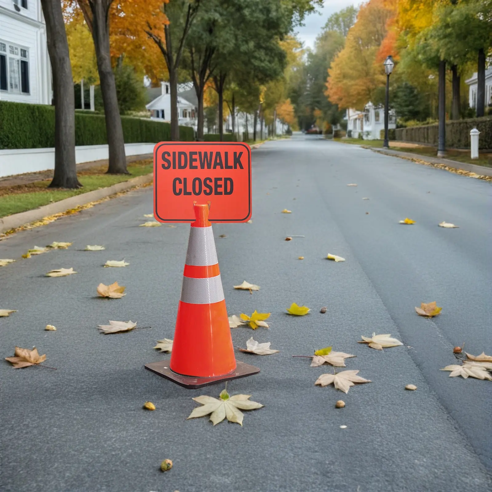 Sidewalk Closed Barricade Traffic Sign 12x10 Inch High Visibility Orange Black Cone Top Warning Sign for Pedestrian Safety Road
Sidewalk Closed Barricade Traffic Sign 12x10 Inch High Visibility Orange Black Cone Top Warning Sign for Pedestrian Safety Road