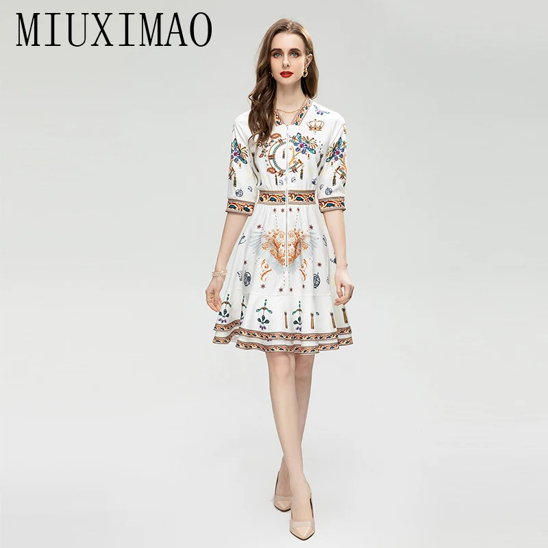 MIUXIMAO 2023 High Quality Spring&Summer Elegant Dress Half Sleeve V-Neck Zipper Print Fashion Knee Length Dress Women Vestides
MIUXIMAO 2023 High Quality Spring&Summer Elegant Dress Half Sleeve V-Neck Zipper Print Fashion Knee Length Dress Women Vestides