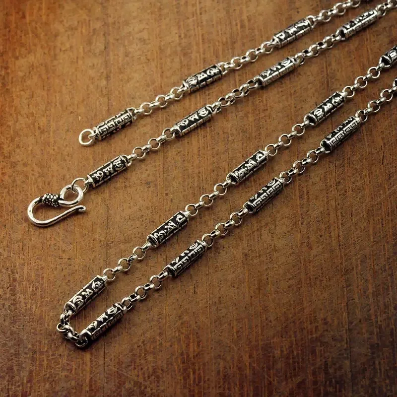 925 Sterling Silver Six Words Mantra Necklace Thai Style Vintage Adjustable Collar Chain Buddhist Inspired Trendy Gift for Men
925 Sterling Silver Six Words Mantra Necklace Thai Style Vintage Adjustable Collar Chain Buddhist Inspired Trendy Gift for Men