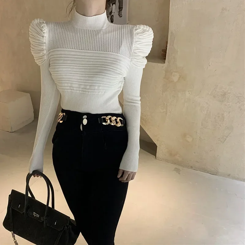 Jumper Fall Clothes Pull Femme Knitted Pullovers Turtleneck Slim Fit Fashion Sweaters for Women Sweet Puff Sleeve White/black
Jumper Fall Clothes Pull Femme Knitted Pullovers Turtleneck Slim Fit Fashion Sweaters for Women Sweet Puff Sleeve White/black