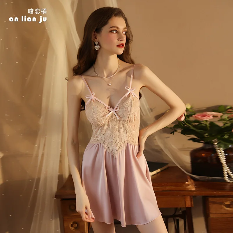 Women's Satin Spaghetti Strap Backless Night Skirt Sexy Lace Nightwear V-Neck Sling Nightdress Comfortable Soft Pajamas Dresses
Women's Satin Spaghetti Strap Backless Night Skirt Sexy Lace Nightwear V-Neck Sling Nightdress Comfortable Soft Pajamas Dresses