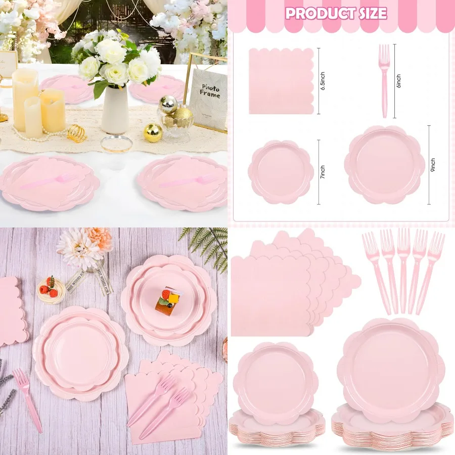 96 Pcs Pink Paper Plates and Napkins Set Party Supplies Tableware for 24 Guests Including Disposable Pink Scalloped Plates Napk
96 Pcs Pink Paper Plates and Napkins Set Party Supplies Tableware for 24 Guests Including Disposable Pink Scalloped Plates Napk