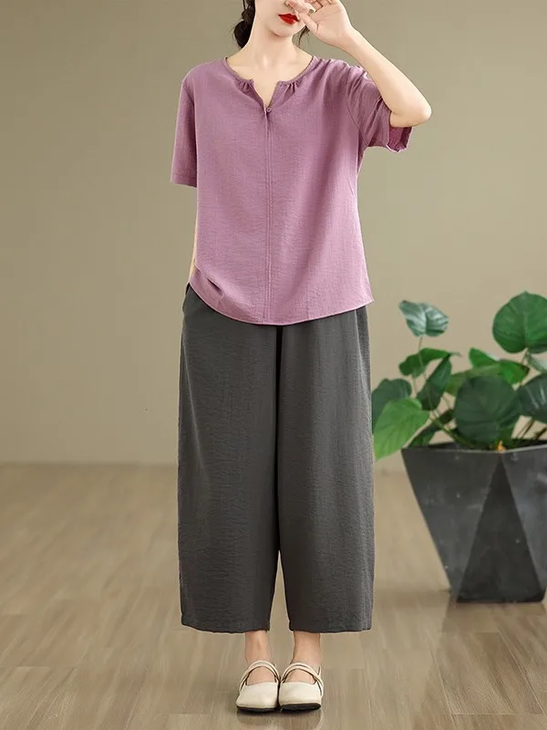Faionable Cotton Linen Set ort Sve V-Ne T-irt Loose Elastic Waist Nine-Piece Harlan Pants Loose Large Size Two-Pie...
Faionable Cotton Linen Set ort Sve V-Ne T-irt Loose Elastic Waist Nine-Piece Harlan Pants Loose Large Size Two-Pie...