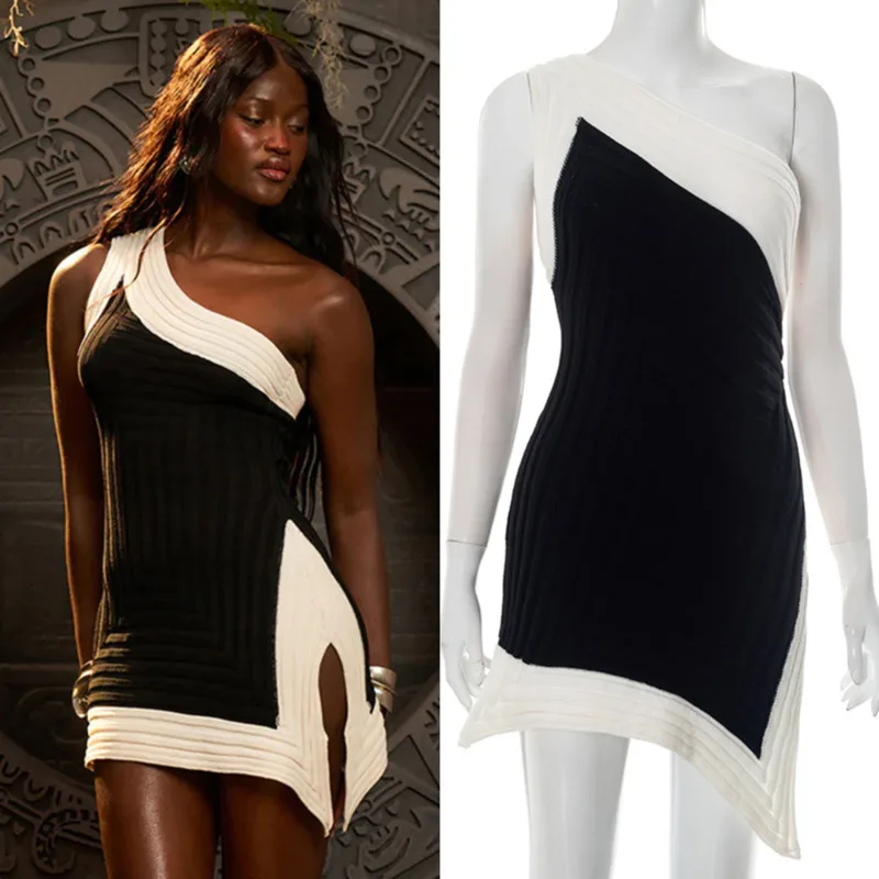 2025 Sexy One Shoulder Mini Dress For Women Contrast Patchwork Sleeveless Clubwear Irregular Hem Bodycon Outfit For Party Night
2025 Sexy One Shoulder Mini Dress For Women Contrast Patchwork Sleeveless Clubwear Irregular Hem Bodycon Outfit For Party Night