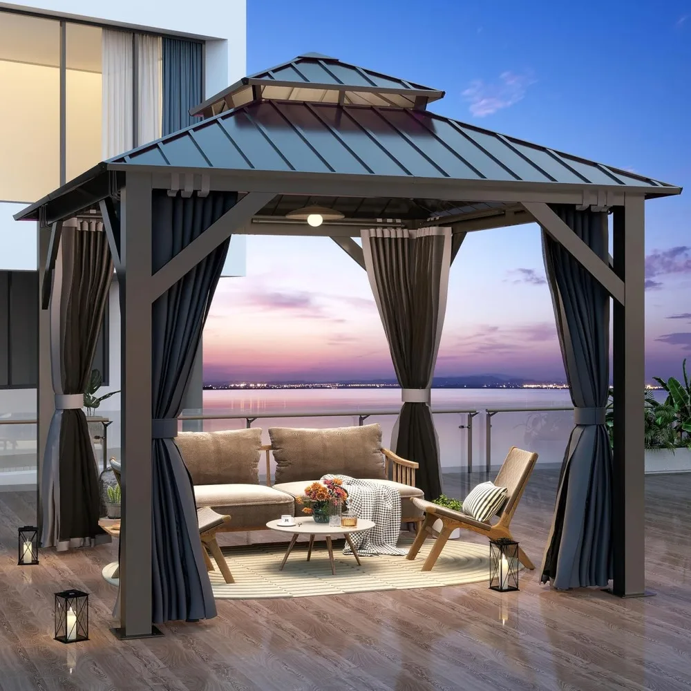 8.5x8.5FT Outdoor Hardtop Gazebo - with Breathable Netting & Privacy Curtain, Double Roof, Gazebos
8.5x8.5FT Outdoor Hardtop Gazebo - with Breathable Netting & Privacy Curtain, Double Roof, Gazebos
