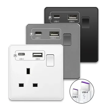 18w Typ-C-Stecker Schnell ladung UK 13a USB-Steckdose, Steckdose mit 3,1 a USB C, universelle doppelte 5-polige Steckdose