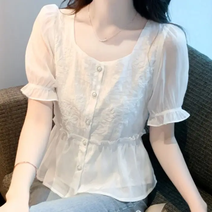 Chiffon Short-sleeved Shirt for Women in Summer New Beautiful and Fashionable Shirt Waist-hugging Puff Sleeve Top
Chiffon Short-sleeved Shirt for Women in Summer New Beautiful and Fashionable Shirt Waist-hugging Puff Sleeve Top