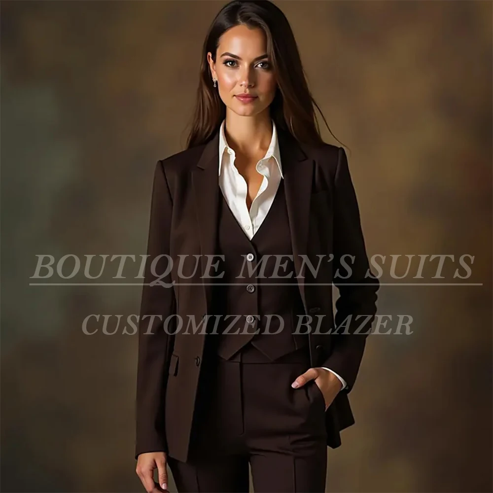 Brown Women's Suits 3 Piece Jacket Pants Vest Full Sets Fashion Single Breasted Peak Lapel Skinny Outfits High Quality Blazer
Brown Women's Suits 3 Piece Jacket Pants Vest Full Sets Fashion Single Breasted Peak Lapel Skinny Outfits High Quality Blazer