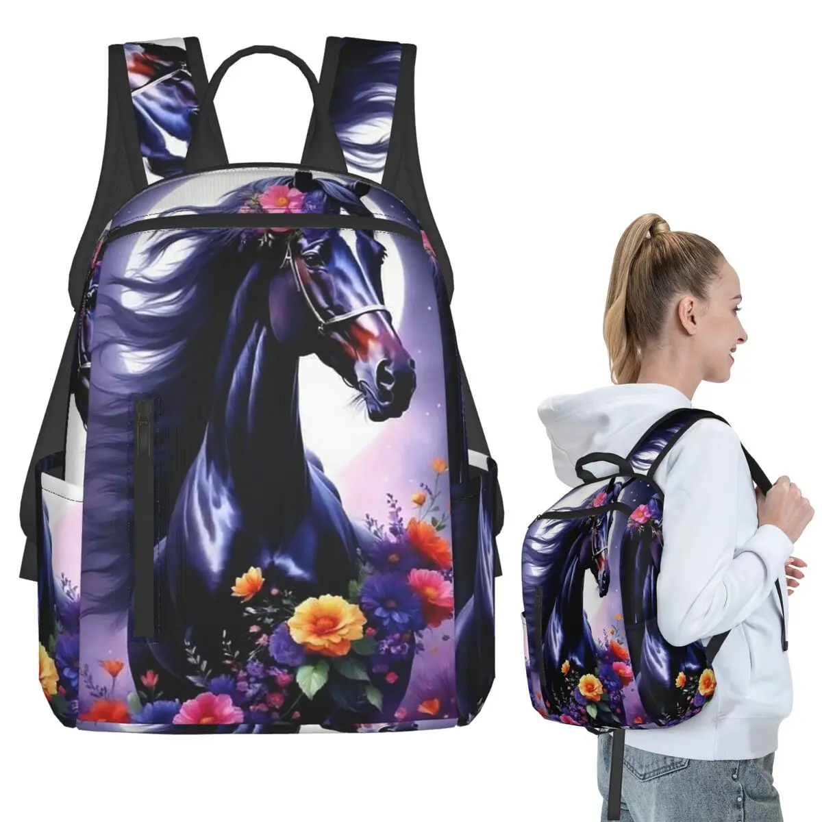 Flowers Surround Black Horse Print Backpack Student BookBag Kids School Bag Computer Shoulder Bags Men Women
Flowers Surround Black Horse Print Backpack Student BookBag Kids School Bag Computer Shoulder Bags Men Women
