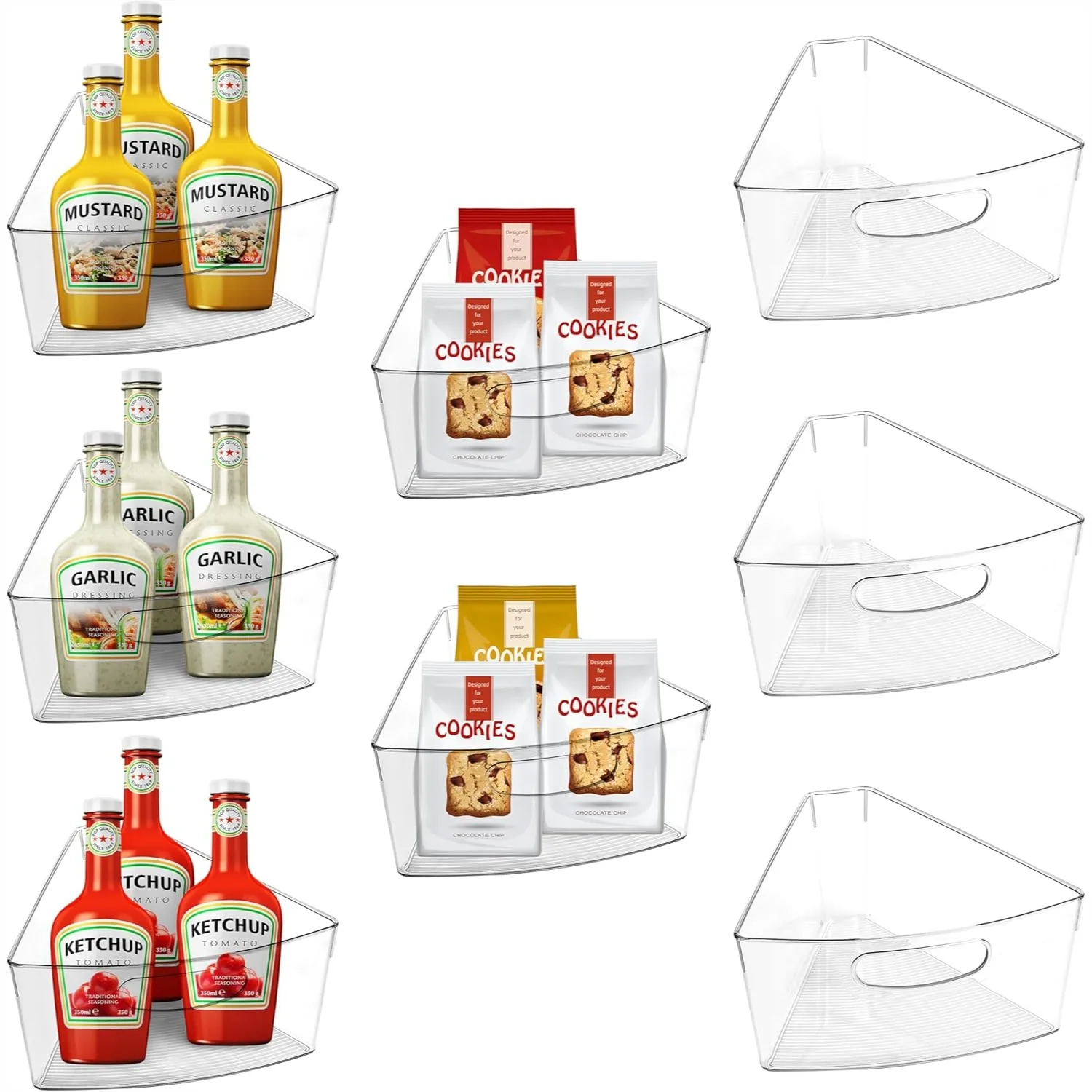 Lazy Susan Organizers Set of 8, 10"x9.5"x4" Corner Cabinet Organizer, Clear Plastic Kitchen Storage Bins with Handle, Food Safe
Lazy Susan Organizers Set of 8, 10"x9.5"x4" Corner Cabinet Organizer, Clear Plastic Kitchen Storage Bins with Handle, Food Safe