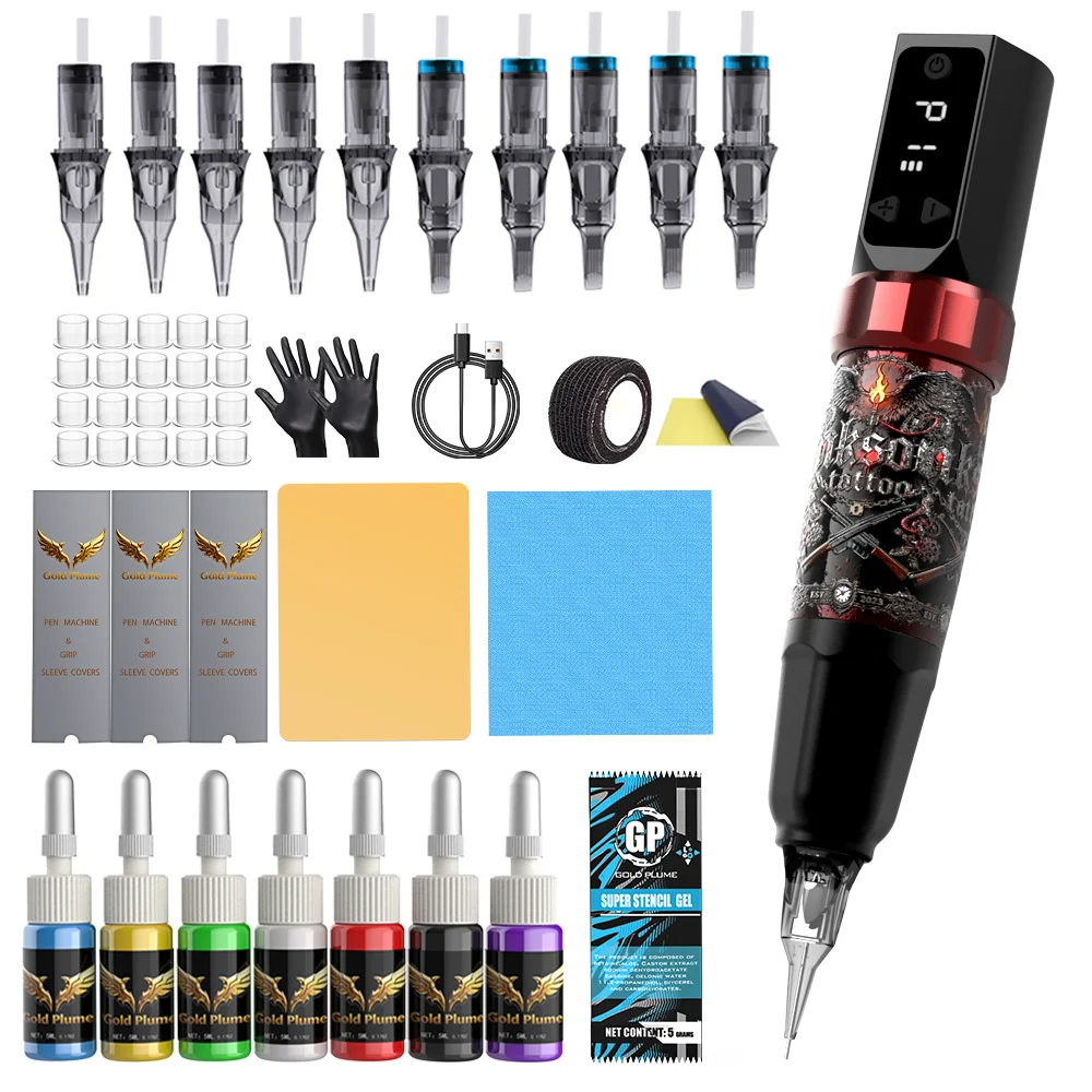 GOLDPLUME Red Flames Wireless Tattoo Machine Kit with Power Supply Needles Ink Accessories for Beginners Pros
GOLDPLUME Red Flames Wireless Tattoo Machine Kit with Power Supply Needles Ink Accessories for Beginners Pros