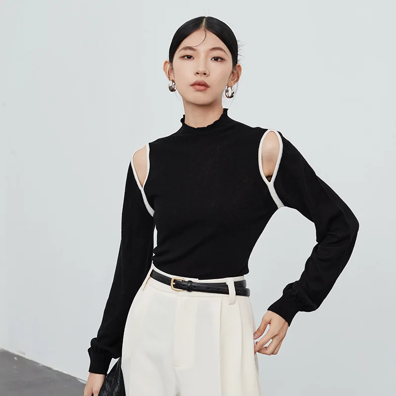 Early Spring Knitting Shirt 16 Pin Basulan Sweater Sexy Off Shoulder Contrast Sweater Women's Design Sense Small Base Shirt
Early Spring Knitting Shirt 16 Pin Basulan Sweater Sexy Off Shoulder Contrast Sweater Women's Design Sense Small Base Shirt