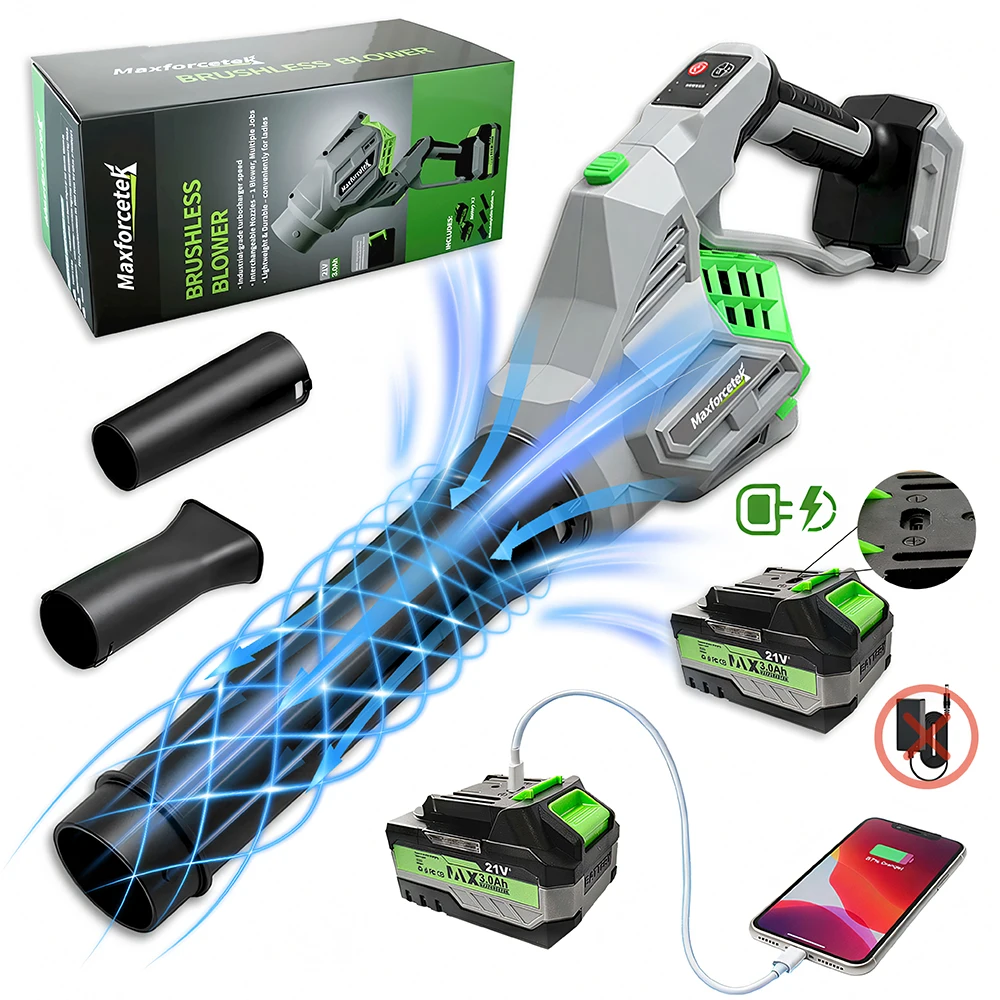 Electric Leaf Blower Cordless with 2 3.0Ah Battery and Charger, 3 Speed Mode 650CFM 280MPH Patio Tools with 2 Tubes, 20V Battery Powered Leaf Cleaner Handheld Blowers for Lawn Care, Dust, Leaves, Yard
Electric Leaf Blower Cordless with 2 3.0Ah Battery and Charger, 3 Speed Mode 650CFM 280MPH Patio Tools with 2 Tubes, 20V Battery Powered Leaf Cleaner Handheld Blowers for Lawn Care, Dust, Leaves, Yard