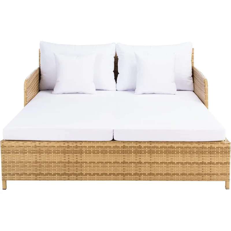 Outdoor Daybed, Natural & White Cushioned Patio Daybed, Modern Outdoor Sofa Lounger, Comfort Soft Cushion Design
Outdoor Daybed, Natural & White Cushioned Patio Daybed, Modern Outdoor Sofa Lounger, Comfort Soft Cushion Design