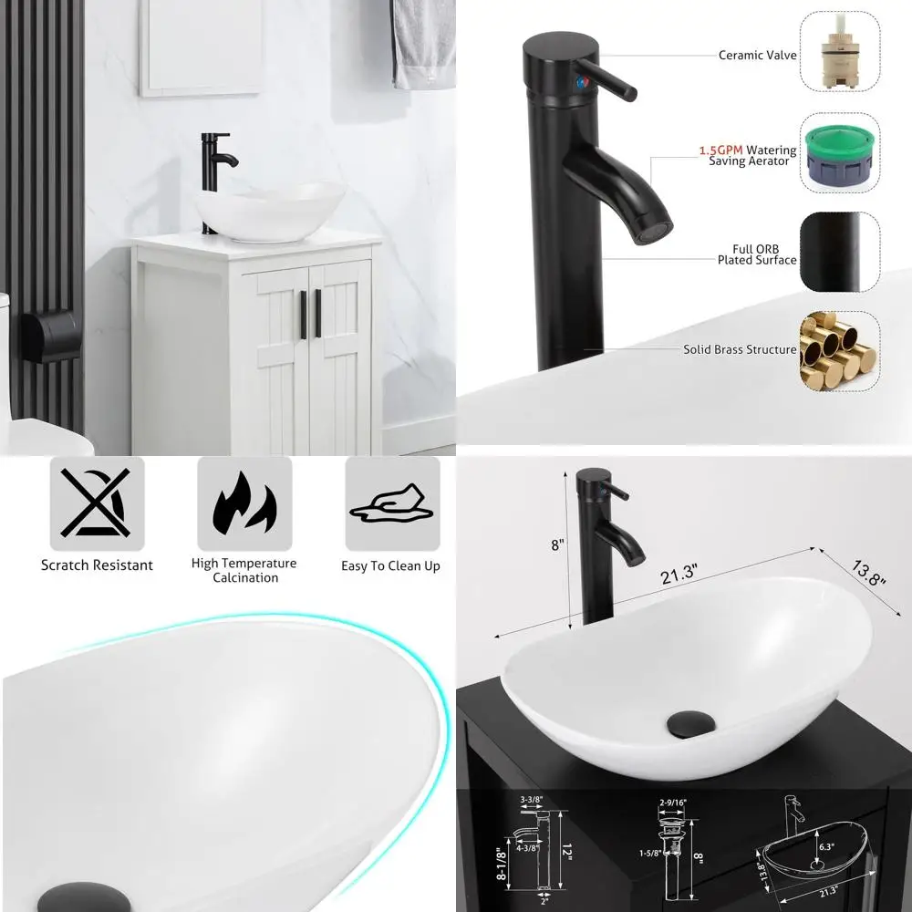 Classic White Porcelain Boat Sink and Faucet Combo with Countertop Bowl and ORB Drain (T44)
Classic White Porcelain Boat Sink and Faucet Combo with Countertop Bowl and ORB Drain (T44)