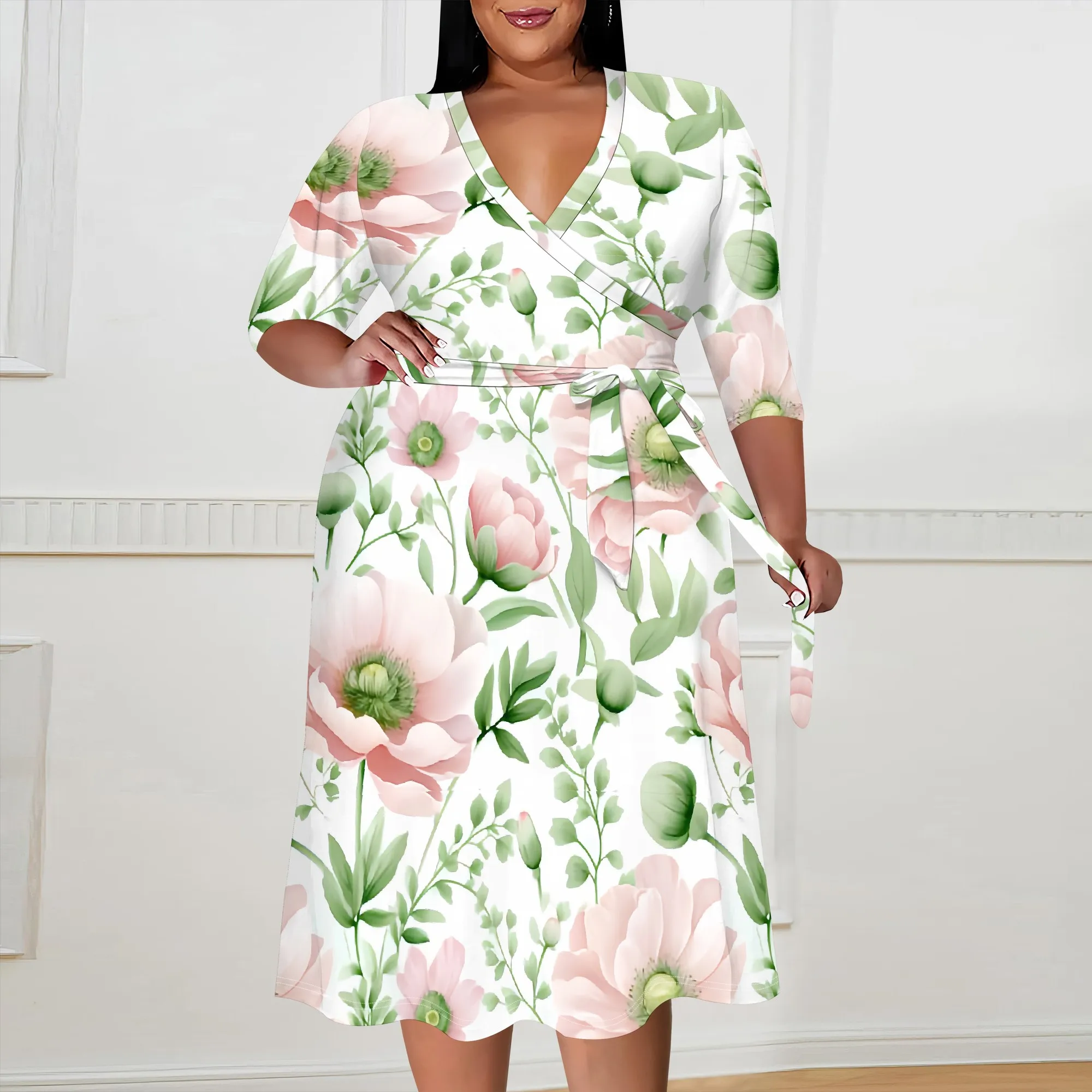 Plus Size Women's Elegant Floral Wrap Dress XL-6XL - V-Neck Midi Spring Summer Brunch Easter Garden Party Dress
Plus Size Women's Elegant Floral Wrap Dress XL-6XL - V-Neck Midi Spring Summer Brunch Easter Garden Party Dress