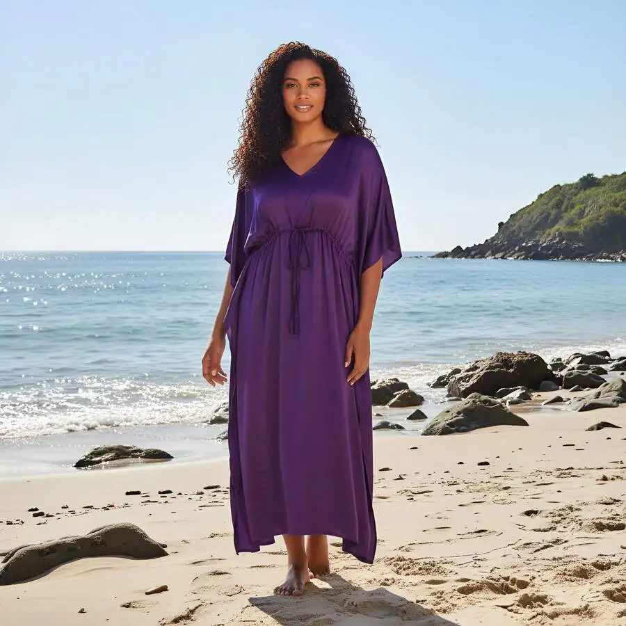 Plus Size Satin Kaftan Maxi Dress With Drawstring V Neck Kimono Sleeve Beach Cover Up
Plus Size Satin Kaftan Maxi Dress With Drawstring V Neck Kimono Sleeve Beach Cover Up