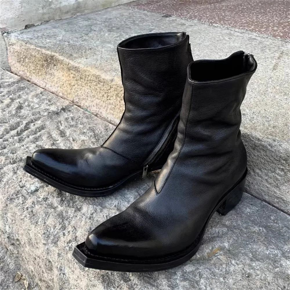 Handmade Pointed Toe Chelsea Boots Men Black Leather British Style Side Zipper Motorcycle Boots Winter New High Top Boots
Handmade Pointed Toe Chelsea Boots Men Black Leather British Style Side Zipper Motorcycle Boots Winter New High Top Boots