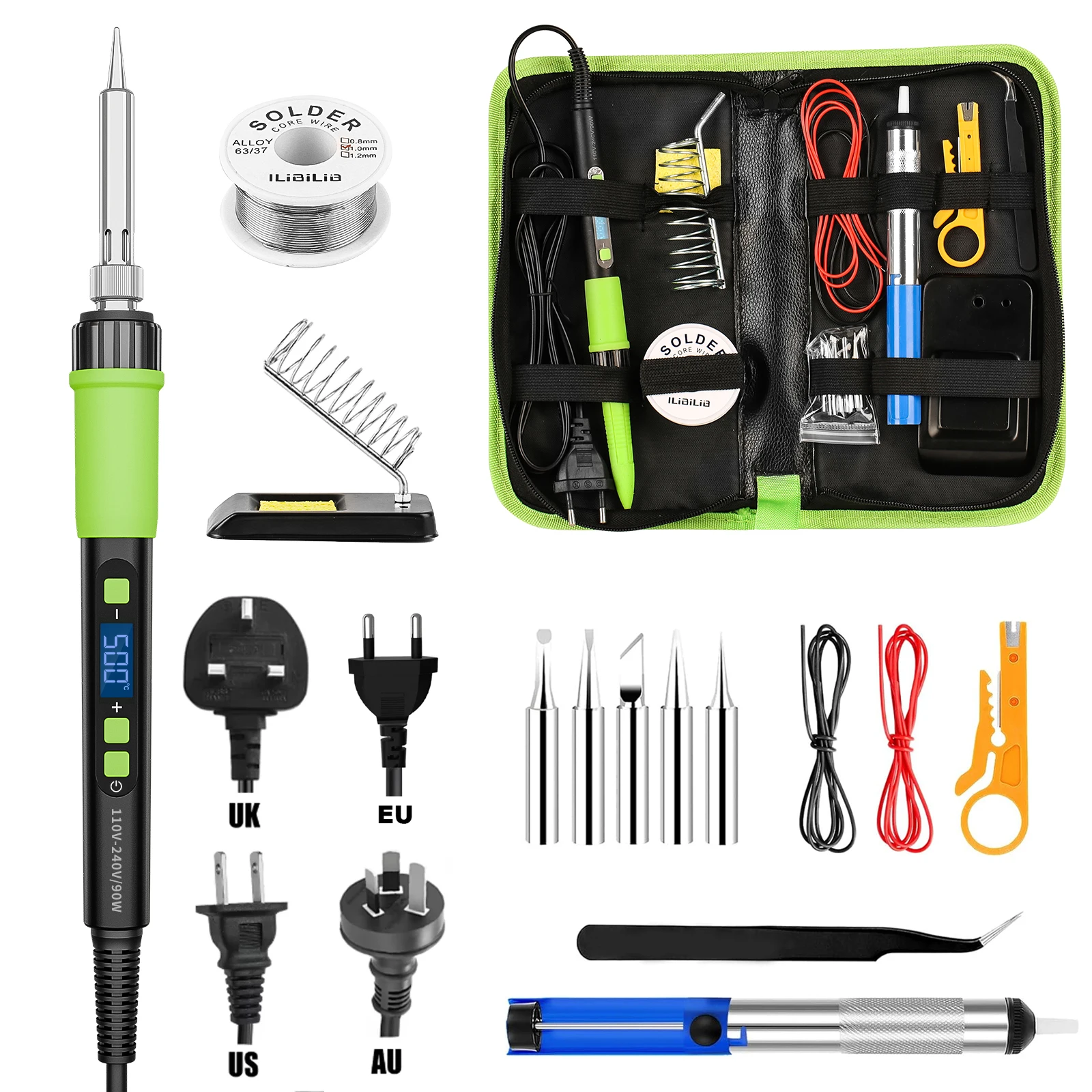 YEEHONEC 90W Soldering Kit, 15-in-1, LCD & Sleep Mode, 180-500°C, 50g Solder, 5 Tips, Pump, Stand, Tweezers
YEEHONEC 90W Soldering Kit, 15-in-1, LCD & Sleep Mode, 180-500°C, 50g Solder, 5 Tips, Pump, Stand, Tweezers