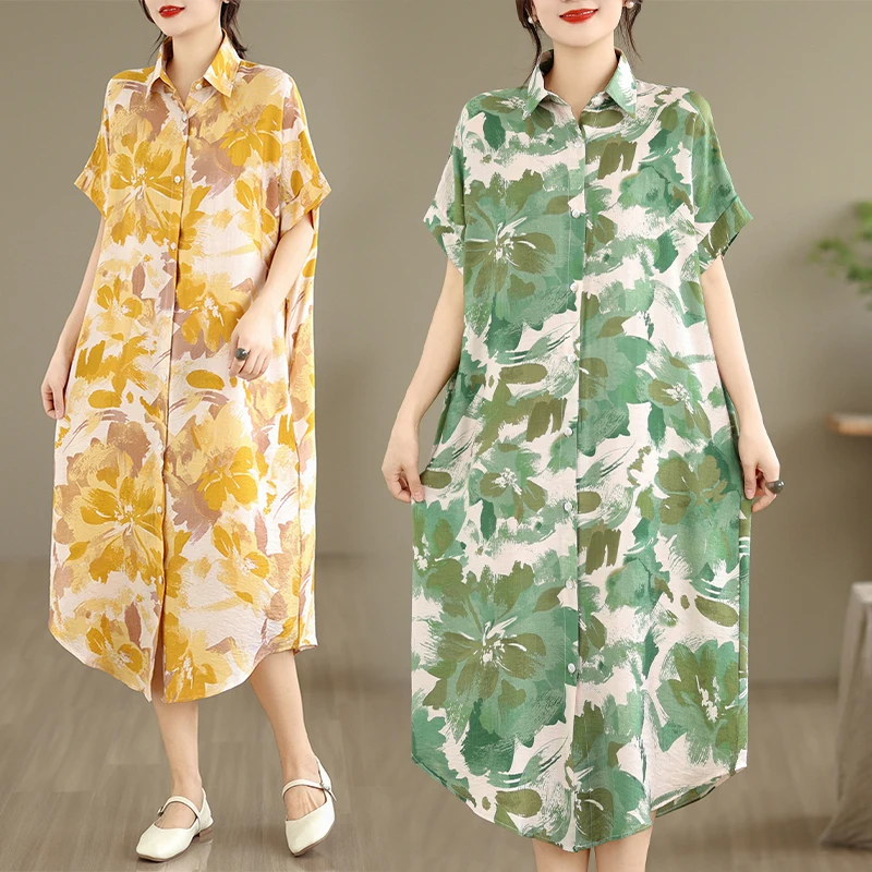 Large Size Floral Print Cotton Linen Shirt Dress Summer Casual Long Women's Dress Artistic Style Citywalk Collar Single ...
Large Size Floral Print Cotton Linen Shirt Dress Summer Casual Long Women's Dress Artistic Style Citywalk Collar Single ...