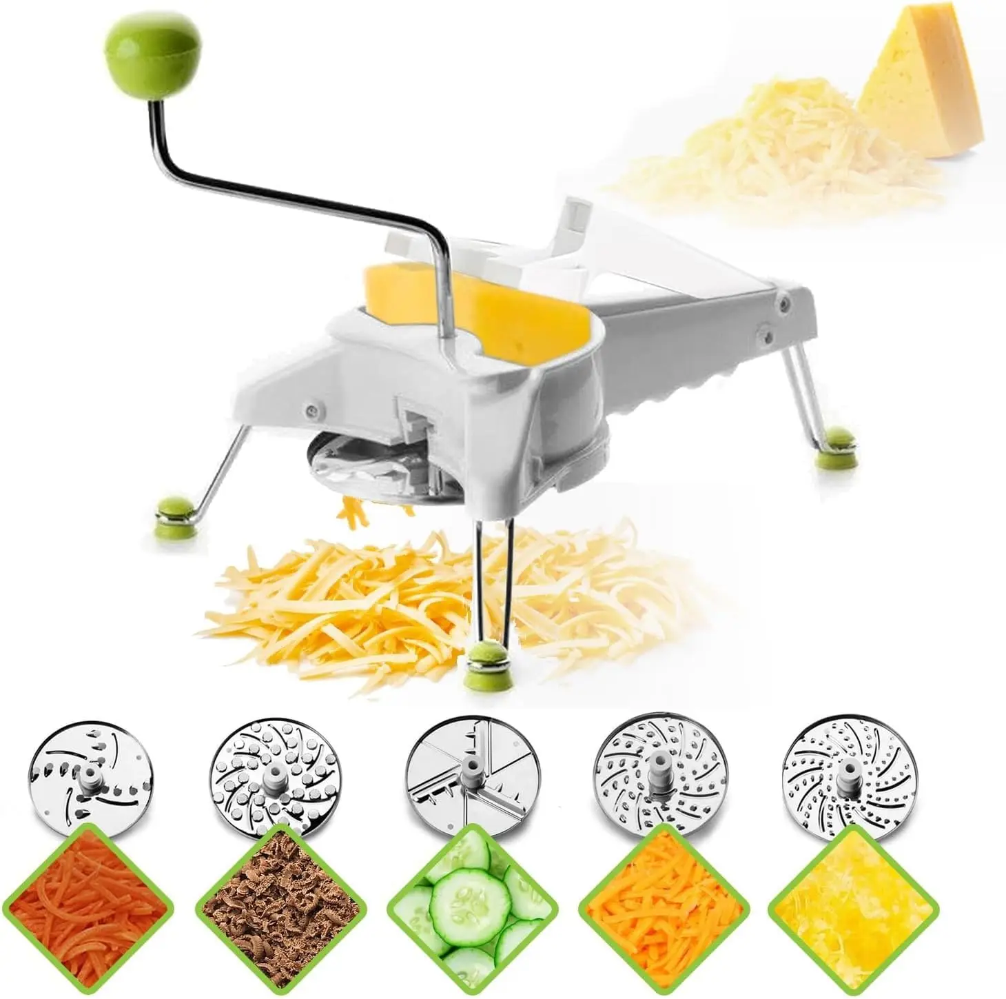 5-in-1 Rotary Cheese Grater with Hand Crank, Stainless Steel Blades for Cheese, Vegetables, Nuts & Fruits
5-in-1 Rotary Cheese Grater with Hand Crank, Stainless Steel Blades for Cheese, Vegetables, Nuts & Fruits