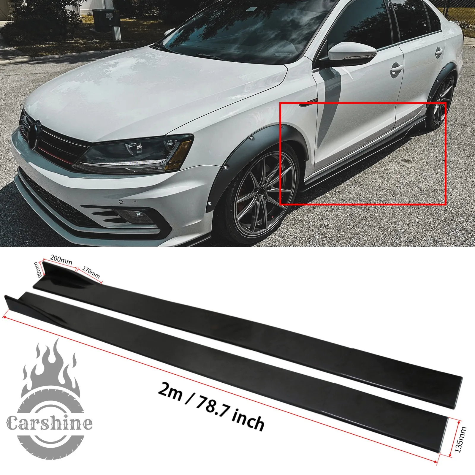 For Volkswagen Jetta 78.7'' Glossy Black Side Skirts Extension Rocker Panel Lip
For Volkswagen Jetta 78.7'' Glossy Black Side Skirts Extension Rocker Panel Lip