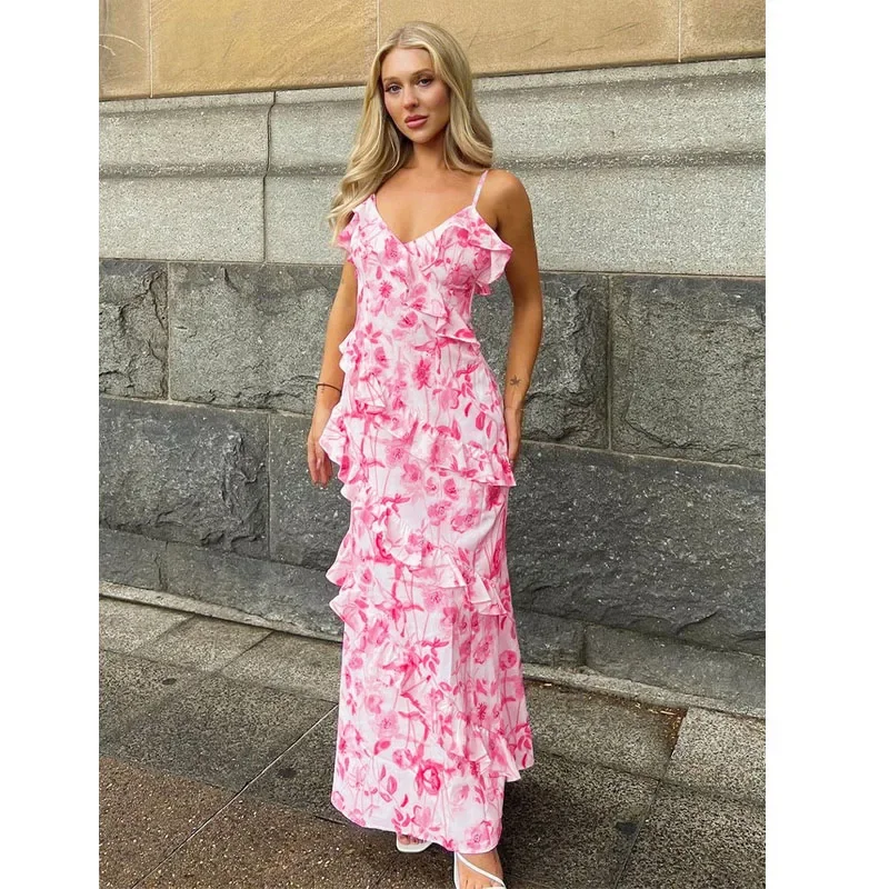 Women's 2024 Summer Fashion Sexy Suspender Sleeveless Dress V Neck Ruffled Backless Long Dress Elegant Party Dress Club Outfit
Women's 2024 Summer Fashion Sexy Suspender Sleeveless Dress V Neck Ruffled Backless Long Dress Elegant Party Dress Club Outfit