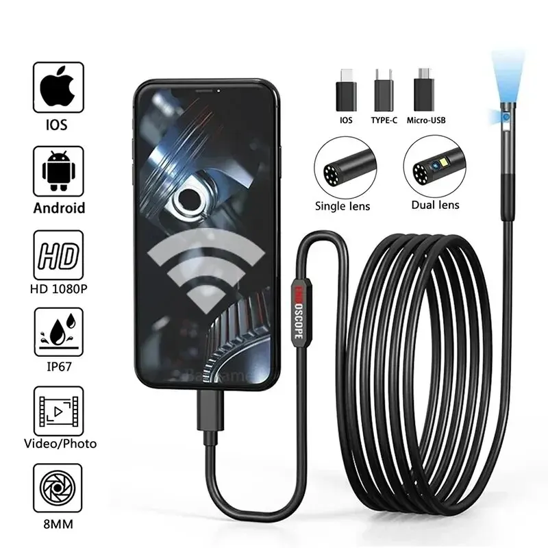 Endoscope Inspection Camera 3 in 1 Micro USB/Type-C Mini Inspection Camera for IOS iPhone Waterproof Pipeline Borescope
Endoscope Inspection Camera 3 in 1 Micro USB/Type-C Mini Inspection Camera for IOS iPhone Waterproof Pipeline Borescope