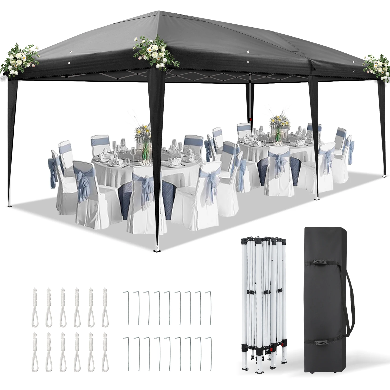 10x20ft Pop Up Canopy Tent Black, 210D Oxford Steel Frame Outdoor Folding Shelter, No Sidewalls No Sandbags with Carry Bag
10x20ft Pop Up Canopy Tent Black, 210D Oxford Steel Frame Outdoor Folding Shelter, No Sidewalls No Sandbags with Carry Bag