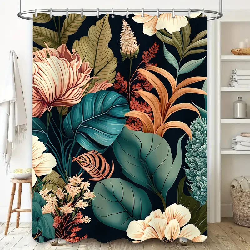 Цветочная занавеска для душа с зелеными листьями, черный фон, украшение для дома, водонепроницаемая ткань, украшения для ванной комнаты Si 
Цветочная занавеска для душа с зелеными листьями, черный фон, украшение для дома, водонепроницаемая ткань, украшения для ванной комнаты Si