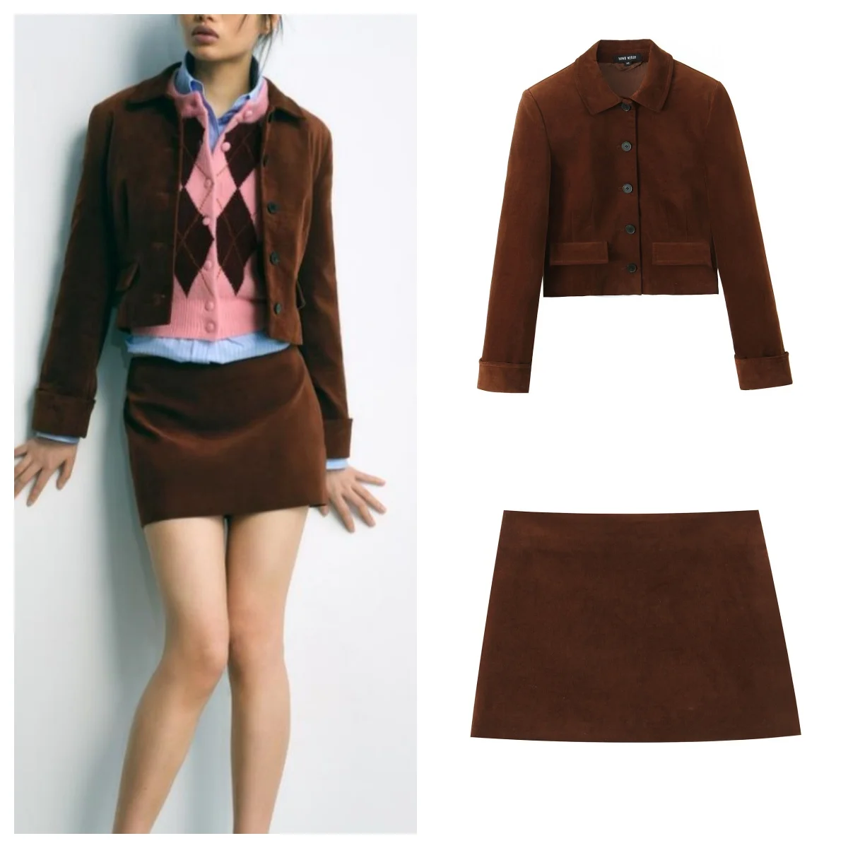 New European and American style two-piece set with lapel single-breasted velvet jacket and high-waist hip-covering skirt
New European and American style two-piece set with lapel single-breasted velvet jacket and high-waist hip-covering skirt