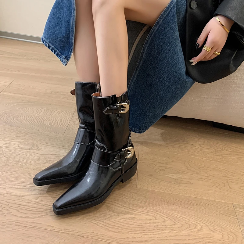 Fashion Belt Buckle Women's Western Boots Square Toe Zipper Thick Heels Ladies Ankle Boots Autumn Winter New Female Short Boots
Fashion Belt Buckle Women's Western Boots Square Toe Zipper Thick Heels Ladies Ankle Boots Autumn Winter New Female Short Boots