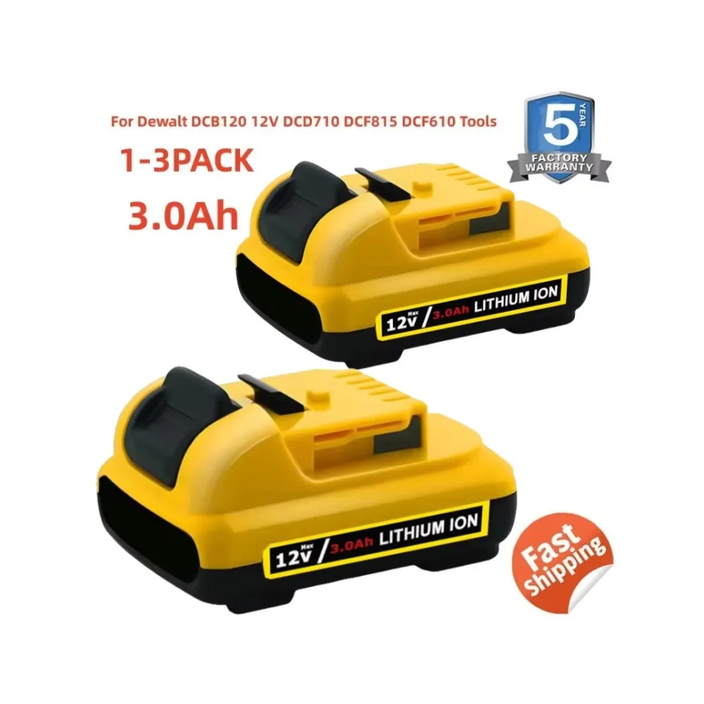 10.8V 12V Max Lithium Ion Battery Replacement 3.0Ah for DeWalt DCB120 DCB123 DCB122 DCB127 DCR006 DCF813 Rechargeable Batteries.
10.8V 12V Max Lithium Ion Battery Replacement 3.0Ah for DeWalt DCB120 DCB123 DCB122 DCB127 DCR006 DCF813 Rechargeable Batteries.