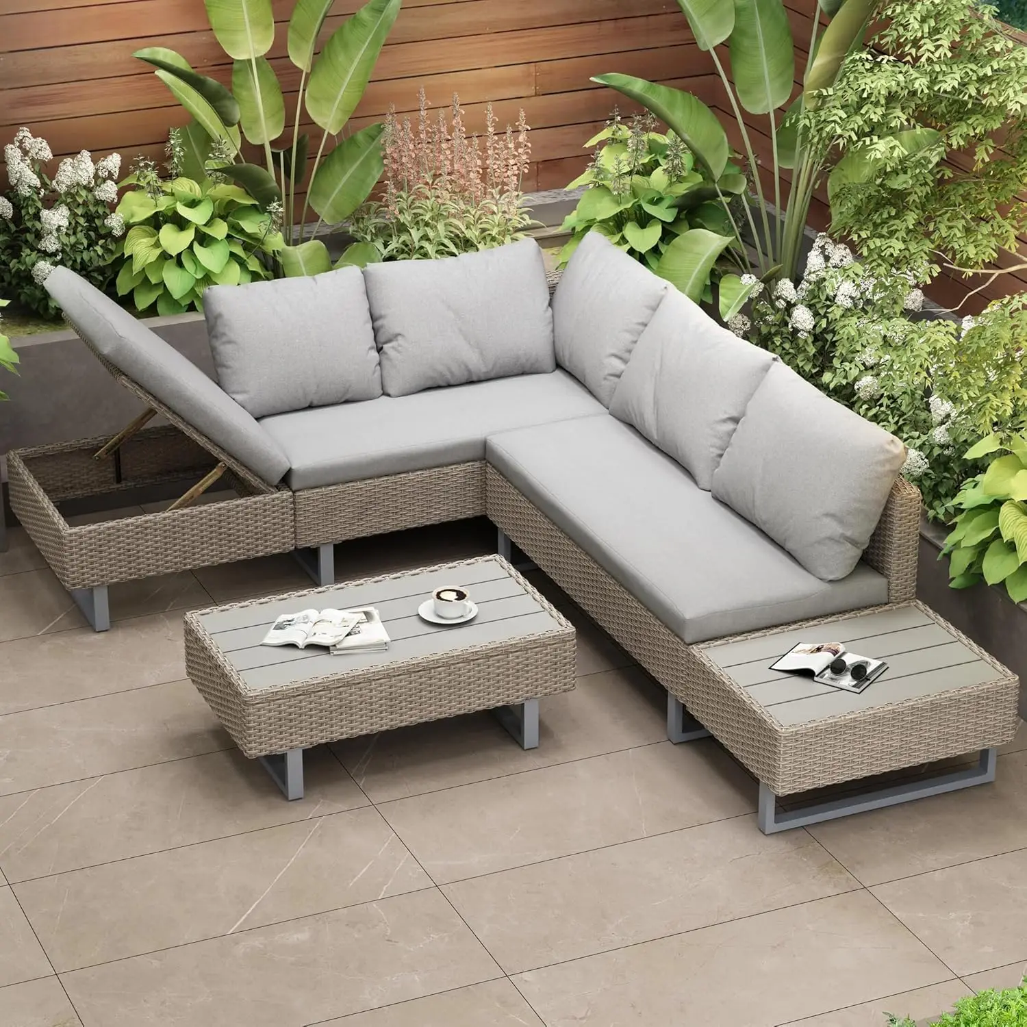 # New Arrival Modern Style 3-piece Rattan Furniture Set Feature With Corner Sofa, Soft Seat Cushion And Coffee Table
# New Arrival Modern Style 3-piece Rattan Furniture Set Feature With Corner Sofa, Soft Seat Cushion And Coffee Table