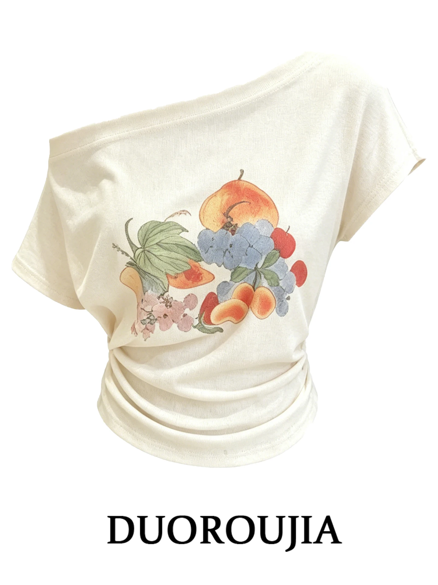 DUOR plus Size Korean Style Loose Fit Fruit Print Asymmetrical Shoulder Short Sleeve T-Shirt Women Summer Slimming Versatile Top
DUOR plus Size Korean Style Loose Fit Fruit Print Asymmetrical Shoulder Short Sleeve T-Shirt Women Summer Slimming Versatile Top