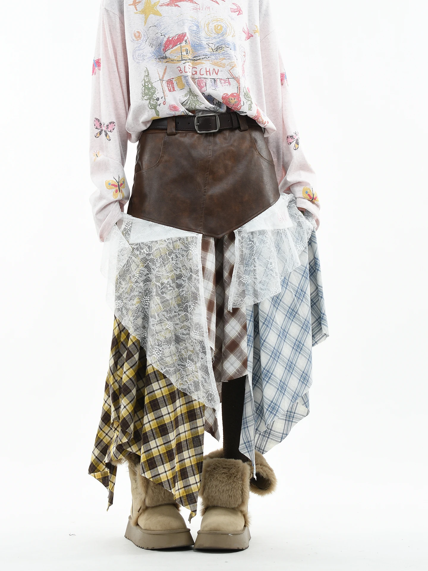 OV Original American Punk Lace Plaid Asymmetrical Splicing Skirt Women High Waist A-Line Design Sense Layering Skirt
OV Original American Punk Lace Plaid Asymmetrical Splicing Skirt Women High Waist A-Line Design Sense Layering Skirt