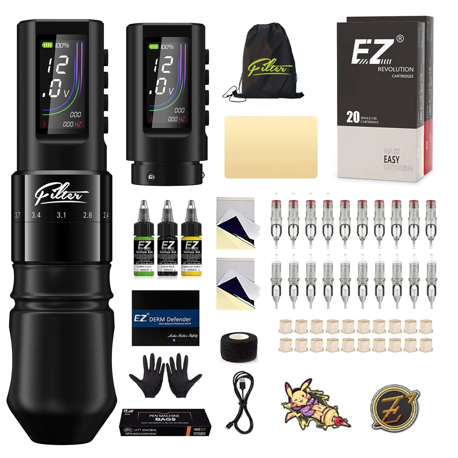Filter Tattoo Kits X40 Cartridge Tattoo Machine Pen Wireless Tattoo Gun with 40pcs EZ Revolution Cartrige Tattoo Needles Supply
Filter Tattoo Kits X40 Cartridge Tattoo Machine Pen Wireless Tattoo Gun with 40pcs EZ Revolution Cartrige Tattoo Needles Supply
