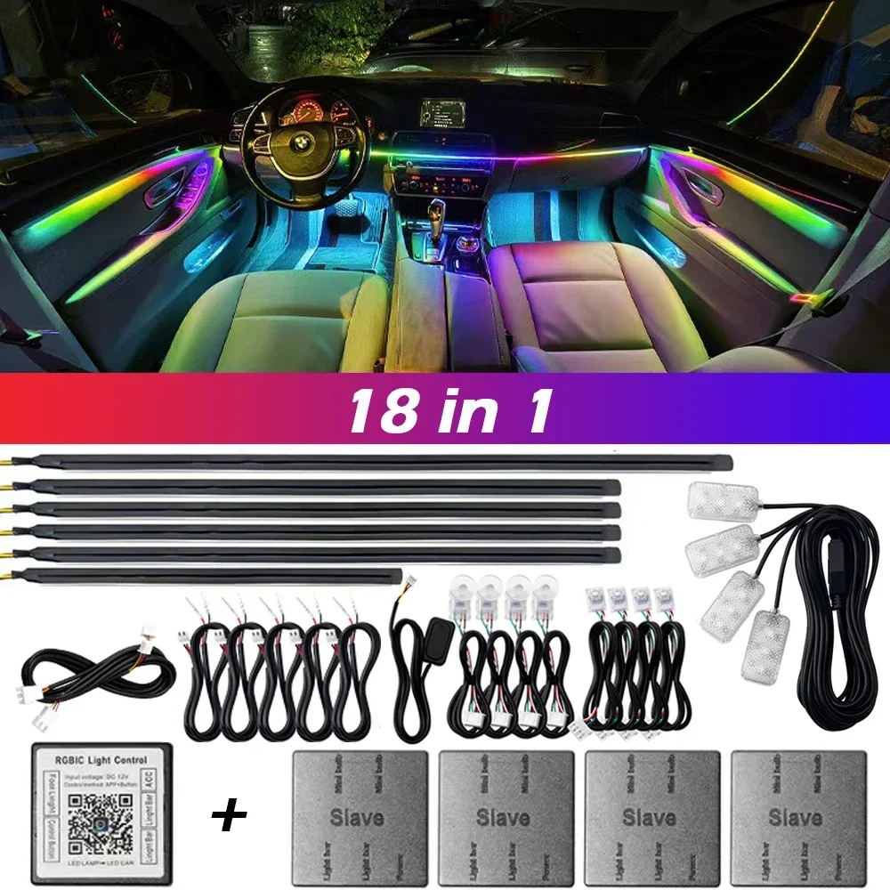 18 in 1 Dual Zone Symphony Streamer Car Ambient Light Interior LED Full Color RGB Neon Acrylic Strip Atmosphere Lighting Kit App
18 in 1 Dual Zone Symphony Streamer Car Ambient Light Interior LED Full Color RGB Neon Acrylic Strip Atmosphere Lighting Kit App