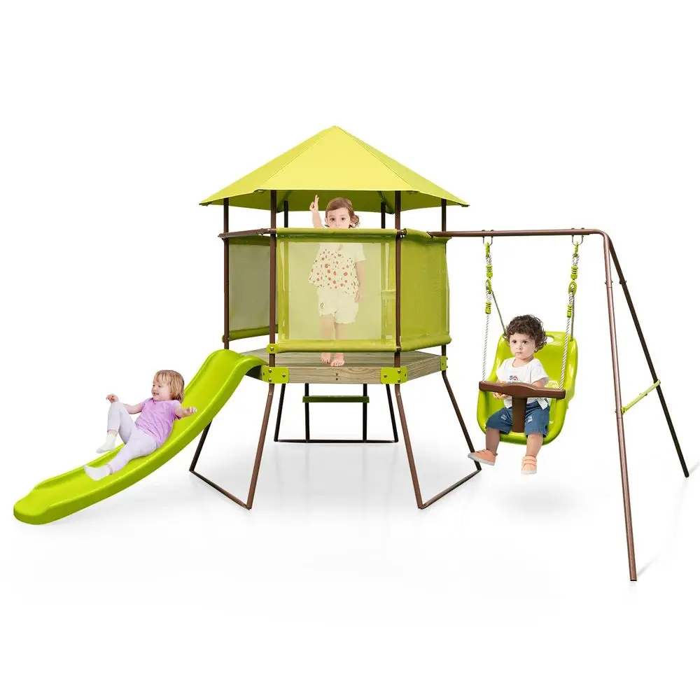 Swing Sets for Backyard, 4in1 Heavy Duty Metal Swing Set with Baby Swing, Slide, Covered Mesh Fort with Canopy, Ladder, Playgro
Swing Sets for Backyard, 4in1 Heavy Duty Metal Swing Set with Baby Swing, Slide, Covered Mesh Fort with Canopy, Ladder, Playgro