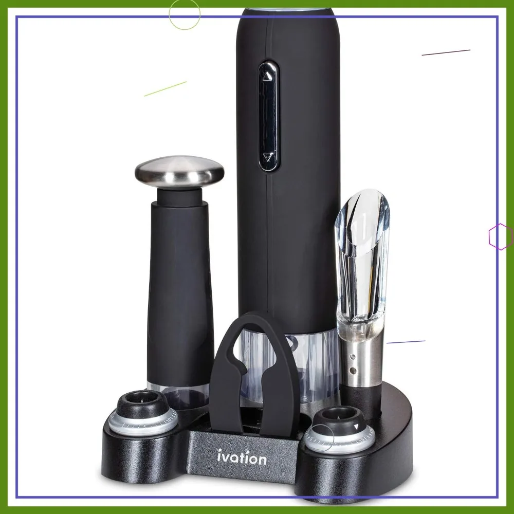 Electric Wine Opener Set with Aerator, Vacuum Preserver, Stoppers, Foil Cutter & Charging Base - Perfect Gift
Electric Wine Opener Set with Aerator, Vacuum Preserver, Stoppers, Foil Cutter & Charging Base - Perfect Gift